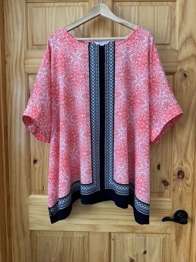 Croft & Barrow Coral and Navy Scarf Print Tunic plus size 3X